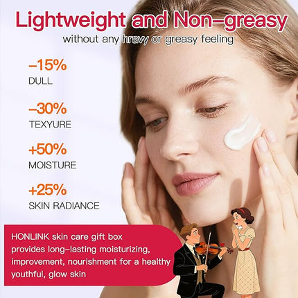 Glown 6-Piece Hydrating Skincare Set with Vitamin C & Niacinamide,Complete Face & Body Care Kit with Cleanser,Toner,Serum,Moisturizer,Eye Cream & Body Lotion | Valentine’s Day Skincare Gift for Women