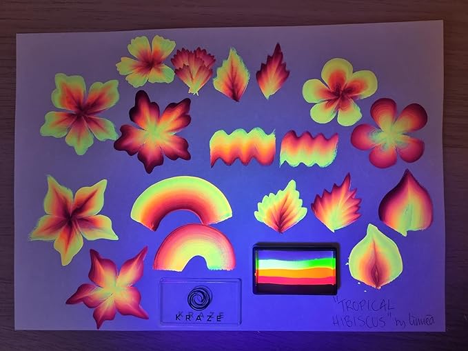 Kraze FX Dome Stroke - Tropical Hibiscus by Linnea (25 gm), Professional 1-Stroke Split Cake, Hypoallergenic, Non-Toxic, Water Activated Face & Body Painting Makeup Supplies for Kids Safe Adults