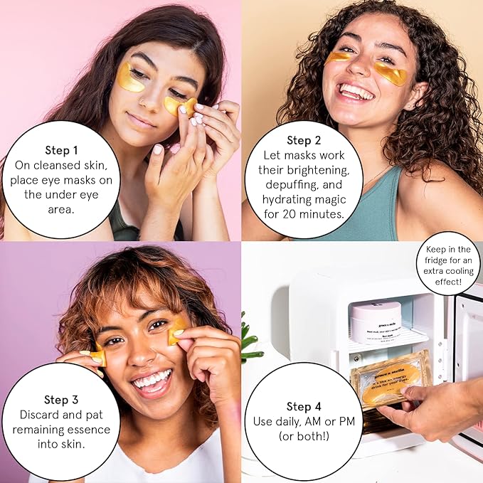 grace & stella Award Winning Under Eye Mask - Travel Essentials - Birthday Gifts for Women - Gel Eye Patches for Dark Circles, Puffy Eyes, Wrinkles, Undereye Bags - Vegan Self Care (48 Pairs, Gold)