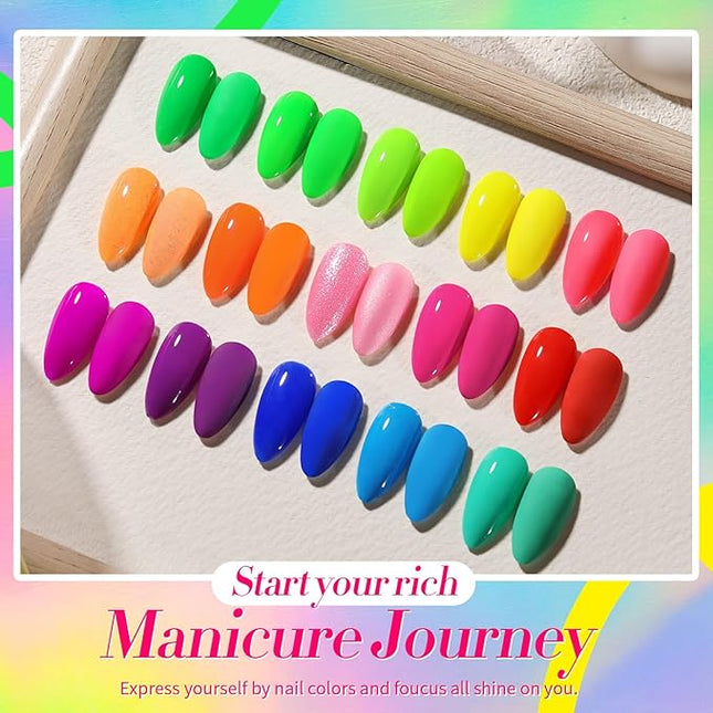 Born Pretty Neon Nail Polish Set, 15 Colors Spring Summer Nail Polish Quick Dry Nail Polish Kit Hot Pink Yellow Green Blue Neon Nail Lacquer Manicure Set for DIY Nail Art Salon Home Gift