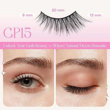 CALAILIS Self Adhesive Eyelashes 5 Pairs Natural Look Press On Lashes No Glue Need Eyelashes Reusable Cat Eye Wispy Self-adhesive False Lashes with Replacement Adhesive Strips (CP15)