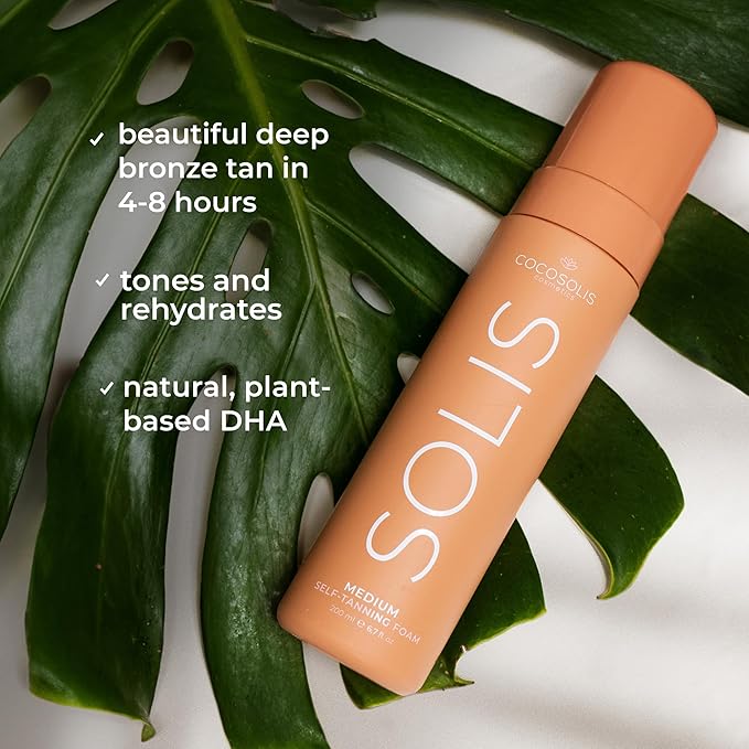 COCOSOLIS SOLIS medium self-tanning lotion for face and body, mousse for a rich, natural and long-lasting tan, with plant-based DHA (200 ml)