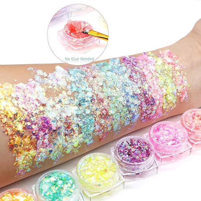 12 Color Glow in The Dark Gel Glitter - UV Black Light Reactive for Face, Body, Eyeshadow, No Glue Needed - Perfect for UV Parties, Festival & Rave Makeup-Glitter for Cosmetic Purposes