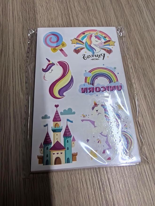 Unicorn Princess Temporary Tattoo for Kids, 270+ Pcs Rainbow Crown Unicorn Fake Tattoos for Girls’ Party Supplies Kids' Birthday Favor, 36 Sheets Waterproof Tattoos for 5 6 7 8 9 Years Old Girls