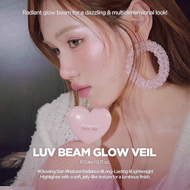 lilybyred Luv Beam Glow Veil | Korean Heart-Shaped Highlighter, Illuminating Shimmer, Radiant Glow, Silky Powder Texture, Buildable & Blendable, Lightweight & Long-Lasting, 0.11 oz. (07 Chiffon Beam)