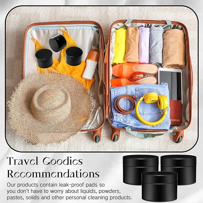 Patelai 4 Pieces Round Wide-mouth Leak Proof Plastic Container Jars with Lids for Travel Storage Makeup Beauty Products Face Creams Oils Salves Ointments DIY Making(4 Ounce,Pure Black)