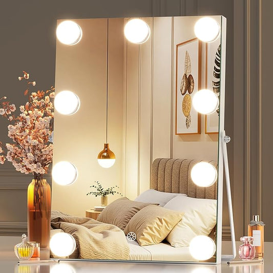 MINISO Vanity Mirror with Lights - 10" x 14" Hollywood Makeup Mirror with Adjustable Brightness,3 Modes Light, 360°Rotation