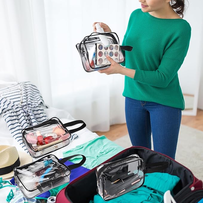 Silkfly Clear Toiletry Bag PVC Travel Cosmetic Bag with Handle Strap Makeup Pouch with Zipper Summer Vacation Salon Graduation Gift End of the Year Gifts(Black,24 Pack)