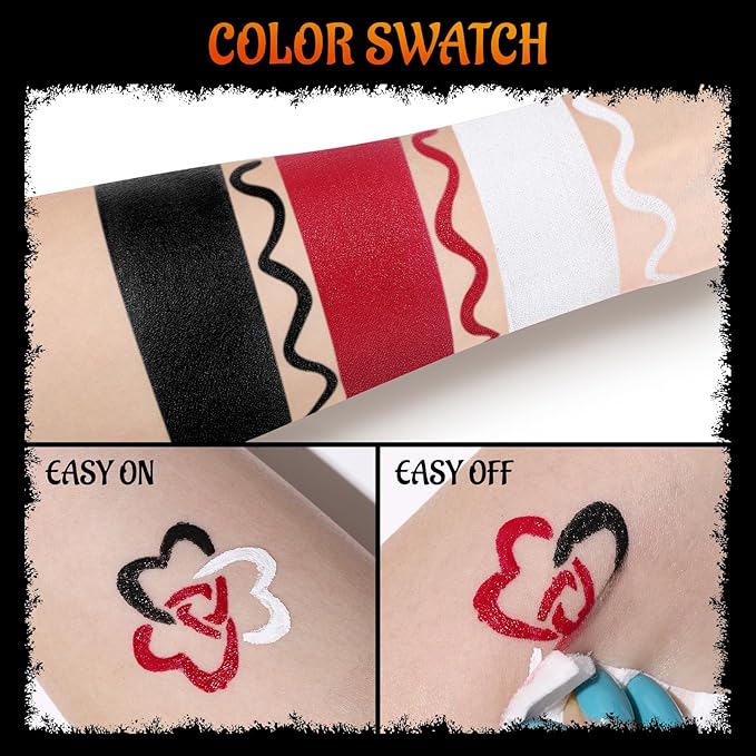 Black White Red Face Body Paint with Applicator, Oil Based Face Painting Kit for Halloween Clown, Vampire, Devil Makeup, Cosplay, Costume, Dress Up, SFX Special Effect, Theme Parties