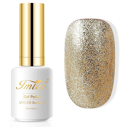 Imtiti Gold Yellow Gel Nail Polish, 1 Pcs 15ml Platinum Glitter Color Soak Off LED Long-Lasting Nail Gel Polish Nail Art Starter Manicure Salon DIY at Home, 0.5 Fluid Ounces