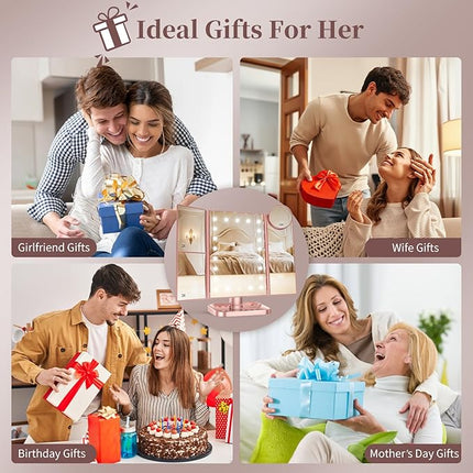 HUONUL Makeup Mirror, Vanity Mirror with Lights, 2X/3X/10X Magnification, Touch Control, Trifold, Dual Power Supply, Valentines Day Gifts for Her,Gifts for Women, Wife, Mom, Girls,Dorm Room Essentials