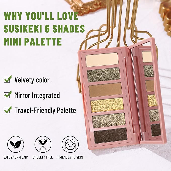 6 Colors Mini Eyeshadow Makeup Palette Olive-colored Neutral Tone Eye Shadow Matte & Shimmer Nude Make Up Pallet with Mirror Blendable Highly Pigmented Travel Size Gift Kit 04
