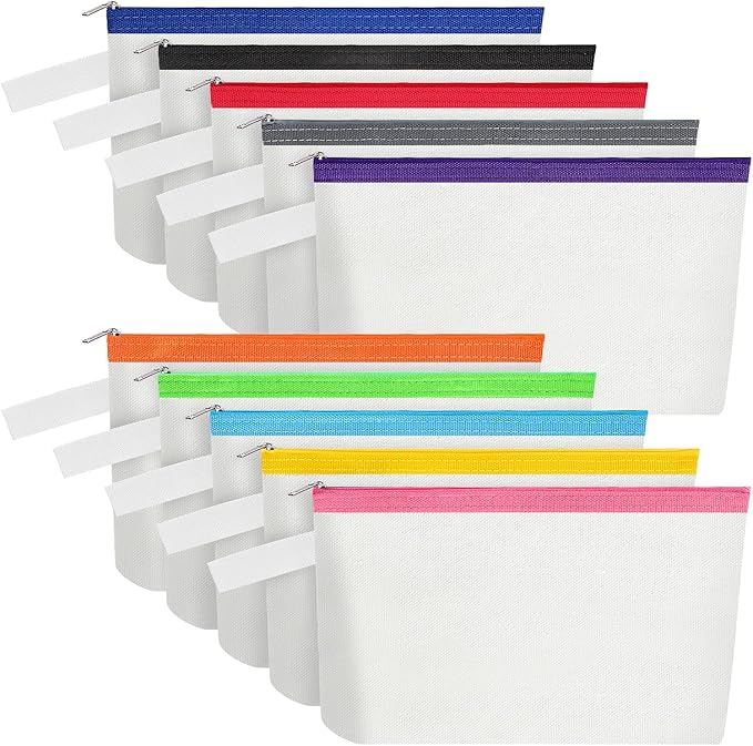 10 Pieces Cotton Canvas Makeup Bag with Bottom and Strap, Multi-Purpose Cosmetic Bag with Zipper Travel Toiletry Pouch, Blank DIY Craft Bag Pencil Bag (Multicolor 01, M) (MN-WB07)