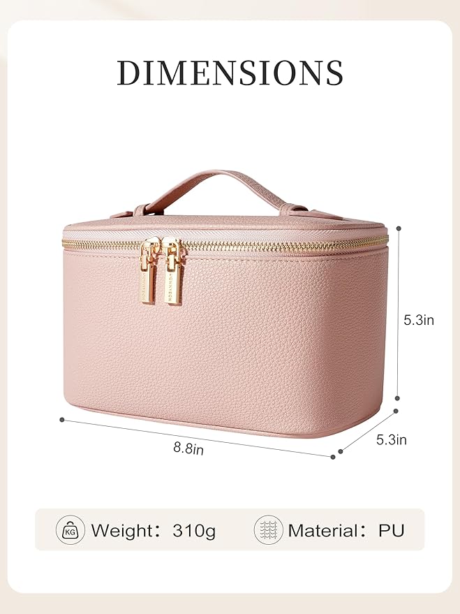 Cosmetic Bag,ROWNYEON Makeup Bag,Portable Makeup Train Case,Travel Toiletry Bag Case Organizer for Women,Pink