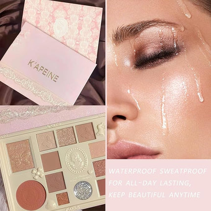 K'APEINE Nude Eyeshadow Palette, Embossed 12Colors Eyeshadow Palette with Blush, Contour, Highlighter All In One Disc Makeup Kit Matte&Glitter Eyeshadows Multi-Use Eye Shades Palette for Natural Look