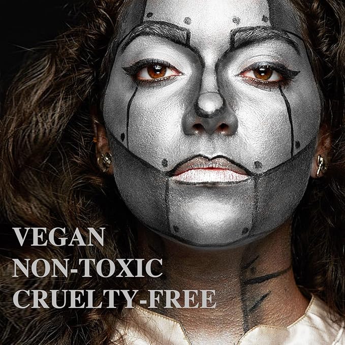 MEICOLY Silver Face Body Paint Stick(1.06 Oz),Blendable Face Paint Stick for Halloween Tin Man Special Effects SFX Cosplay,Sweatproof Waterproof Eye Black for Baseball/Softball/Football