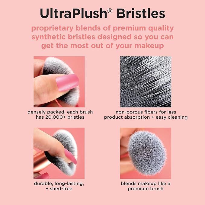 Real Techniques 6 Piece Everyday Essentials Makeup Brush Set, Includes 4 Brushes & 2 Makeup Sponges, For Foundation, Blush, Bronzer, Contour, Eyeshadow, & Powder, Travel Gift Set, Cruelty-Free & Vegan