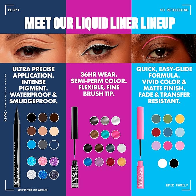 NYX PROFESSIONAL MAKEUP Epic Ink Glitz Liner, Waterproof Metallic Liquid Eyeliner with Vegan Formula - Tapered Twinkle (Shimmer Teal Blue)