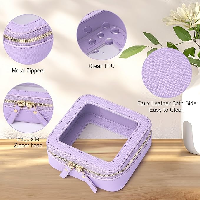 Pinkmik Small Makeup Bag Clear Mini Cosmetic Makeup Case & Toiletry Bag with Zipper Women's Purse Organizer & Car Essentials (X/Purple, MINI-1)