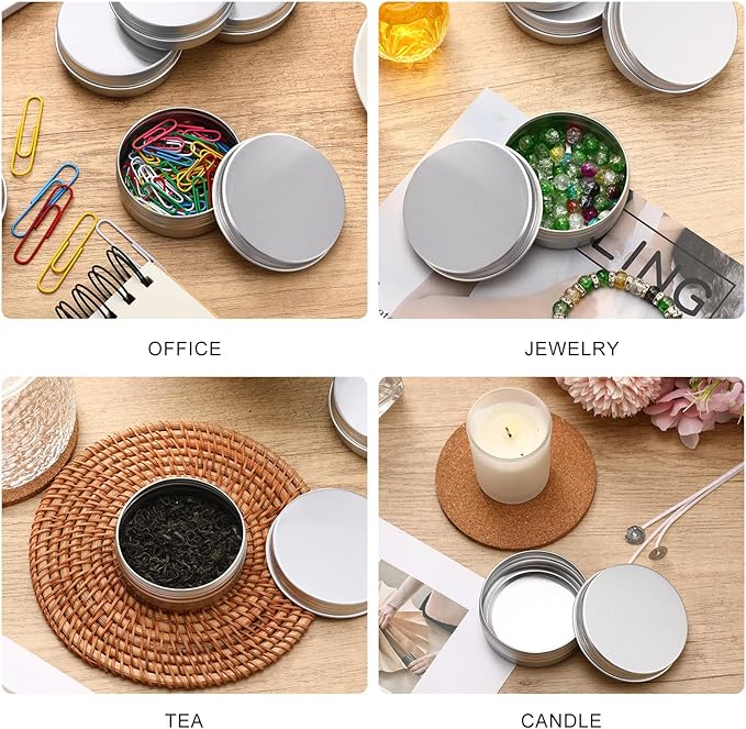 Therwen 96 Pcs Aluminum Tin Jars Containers Metal Leak Proof Cosmetic Tin Jars Containers Round Screw Lids Lip Balm Can Empty Refillable Cosmetic DIY Storage (1 x 2.7 Inch,Silver)