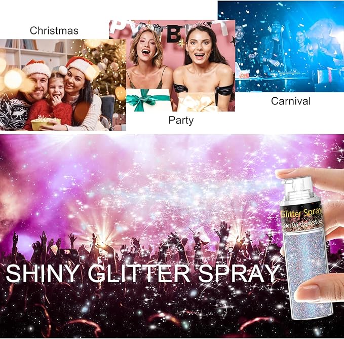 Hair and Body Glitter Spray, 1PC Glint-Rainbow Glitter Hairspray Dry Powder Makeup for Clothes, Festival Rave Prom Loose Sparkle Powder,Holographic Ultra Fine Resin Glitters for Crafts (Glint-Rainbow)