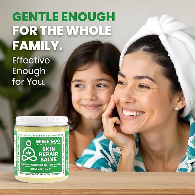 Green Goo Skin Repair Healing Salve, Natural Body & Face Moisturizer with Aloe Vera, Improves Skin's Appearance, Great for Scarring & Wrinkles, 4 Oz