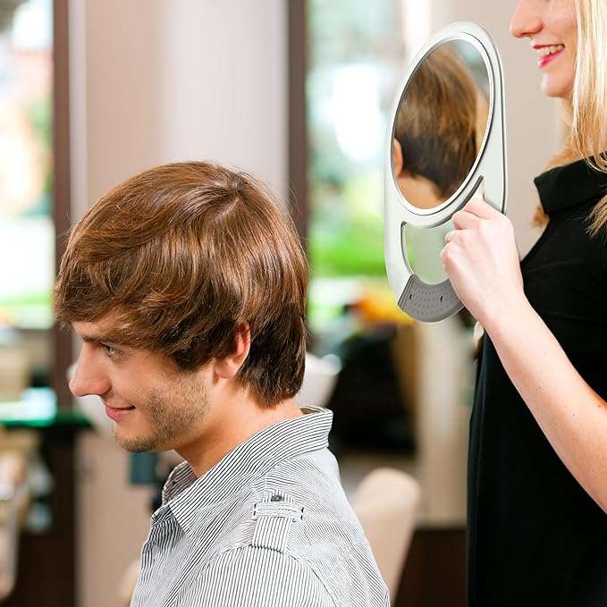 TASALON Unbreakable Hand Mirror, Hand Mirrors with Handle, Salon Barber for Hair, Anti-Slip Hand Held with Rubber Grip for Travel, Makeup, Shaving, Shower, Camping - Silver