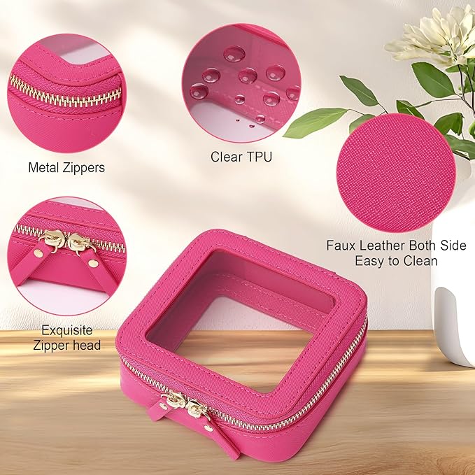 Pinkmik Small Makeup Bag Clear Mini Cosmetic Makeup Case & Toiletry Bag with Zipper Women's Purse Organizer & Car Essentials (X/Fuxia, MINI-1)