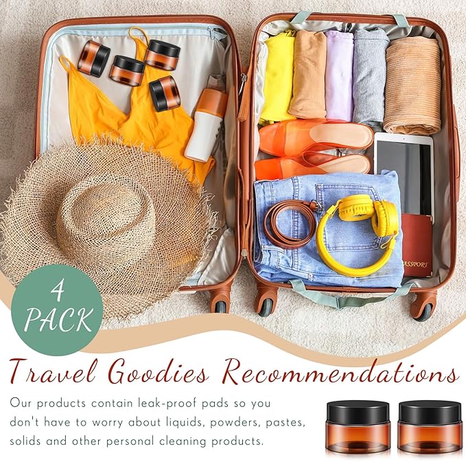 Patelai 4 Pieces Round Wide-mouth Leak Proof Plastic Container Jars with Lids for Travel Storage Makeup Beauty Products Face Creams Oils Salves Ointments DIY Making(1 Ounce,Amber)