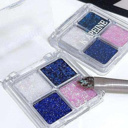 K'APEINE Glitter Shimmer Eyeshadow Makeup Palette, 4Colors Sparkle Eye Shadow Palettes Highly Pigmented Makeup Kit Long Lasting Waterproof Blendable Eyeshadow Palette
