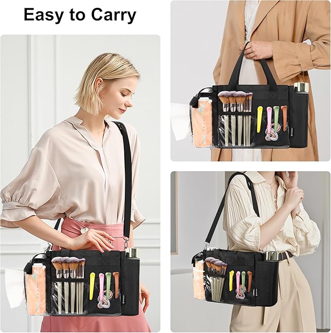 Travel Makeup Bag Small Cosmetic Bag Makeup Artist Bag Professional Touch Up Makeup Kit Bags with Detachable Dividers Multi Pocket Cosmetic Storage Organizer for Beauty Pros (Black)