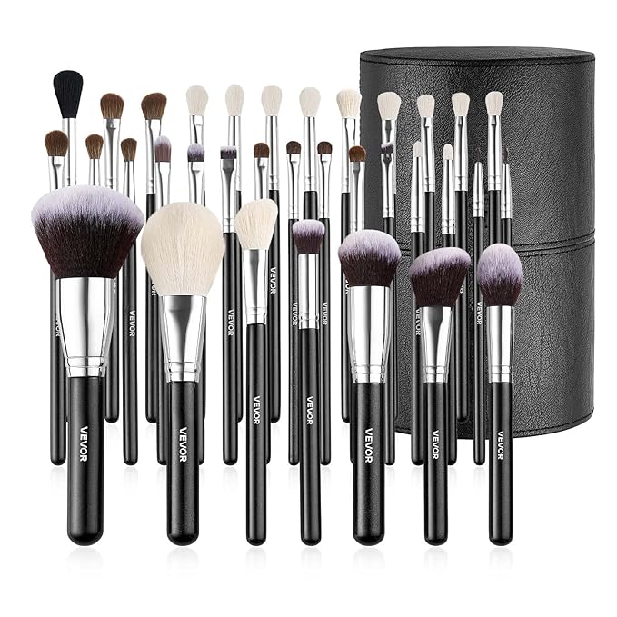 VEVOR 34-Piece Makeup Brush Set, Professional Makeup Brushes Kit for Foundation Blending Eyeshadow Concealer Blush - with Soft Bristles, Ergonomic Wood Handle, Travel-Friendly Case Included