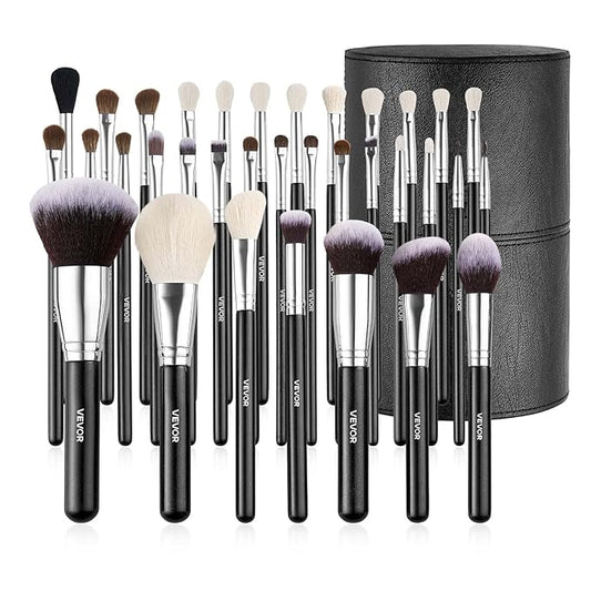 VEVOR 34-Piece Makeup Brush Set, Professional Makeup Brushes Kit for Foundation Blending Eyeshadow Concealer Blush - with Soft Bristles, Ergonomic Wood Handle, Travel-Friendly Case Included
