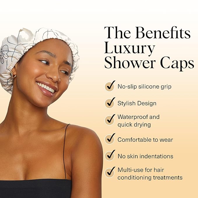 Kitsch Mickey/Minnie Luxury Shower Caps for Women Reusable Waterproof - Large Shower Cap for Women and Men, Non-slip, Quick-dry Hair Cap for Long and Short Hair, Stylish Design