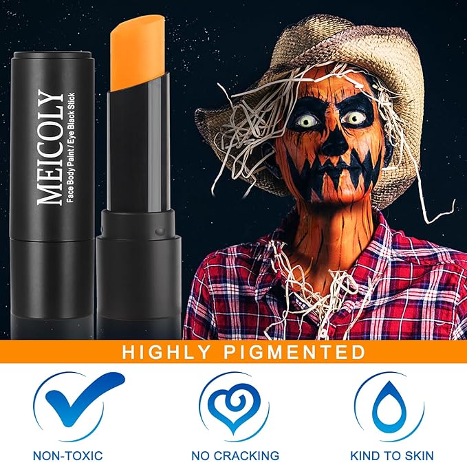 MEICOLY Orange Eye Black Stick,Waterproof Eye Black Baseball Softball Football Lacrosse,Orange Face Body Paint Stick for Halloween SFX Pumpkin Tiger Lion Cosplay Makeup