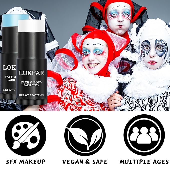 Light Blue and White Face Body Paint Stick, White Foundation Makeup, Eye Black Stick for Sports, Professional Halloween Face Makeup Kit for Zombie Clown Vampire Avatar Sally Corpse Bride Joker