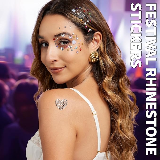 YGDZ Face Gems, Self Adhesive Face Jewels, Hair Gems, Festival Essentials Rhinestone Stickers, Rave Accessories, Face Stickers for Kids, Women
