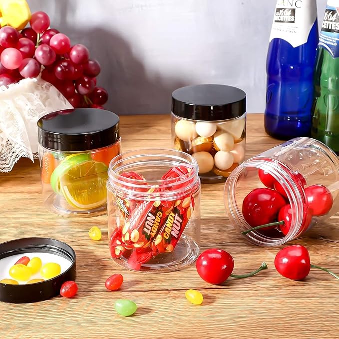 SATINIOR 36 Pieces 8 oz Plastic Jars with Lids Wide Mouth Airtight Reusable Container Acrylic Cosmetic Small Jars for Lotions Ointments Travel Toiletries Creams Make up Storage(Black)