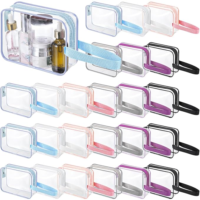Silkfly Clear Toiletry Bag PVC Travel Cosmetic Bag with Handle Strap Makeup Pouch with Zipper Summer Vacation Salon Graduation Gift End of the Year Gifts(Gentle Colors,24 Pack)
