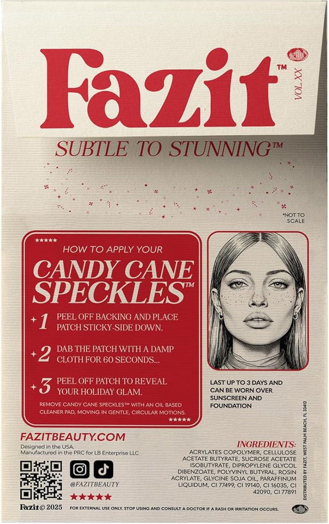 Fazit Makeup Patches - Candy Cane Speckles - Glow Up Make-Up Patches - Cute Glitter Makeup Accessories for Women - Cosmetic Glitter for Face
