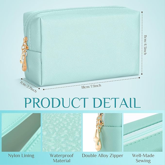 Sanwuta 9 Pcs Makeup Bags Bulk PU Double Zippers Cosmetic Bag Makeup Toiletry Pouch Portable Travel Organizers Case for Women Bachelorette Party End of The Year Bridesmaid Gift(Blue and Green Color)