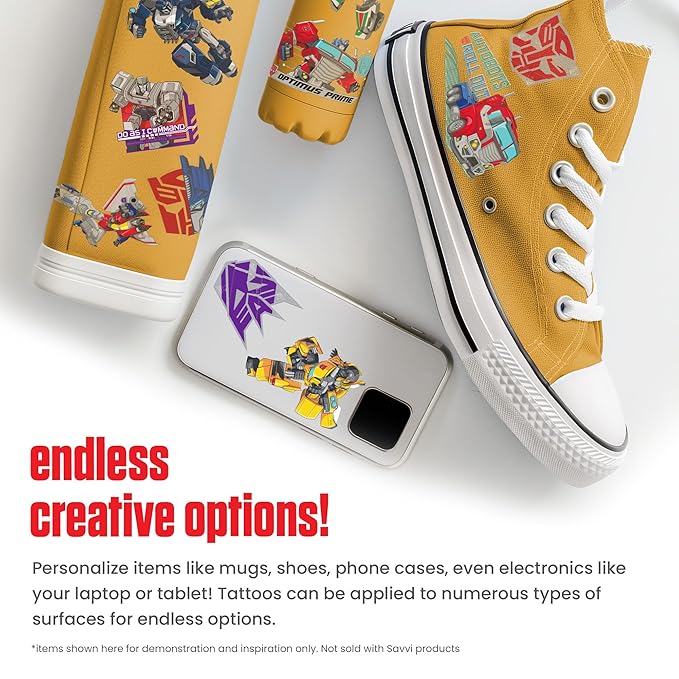 Transformers Temporary Tattoos for Kids - HUGE 200 pack. Made in the USA w Certified Safe Ink.