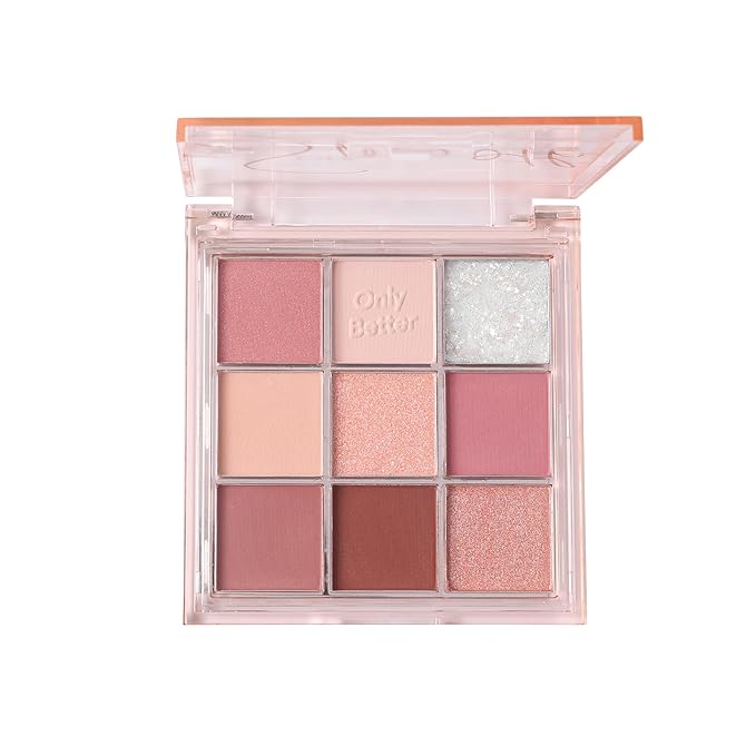 Pink Eyeshadow Palette - 9 Shades, Metallic & Shimmers, Long Lasting, Sweatproof & Waterproof