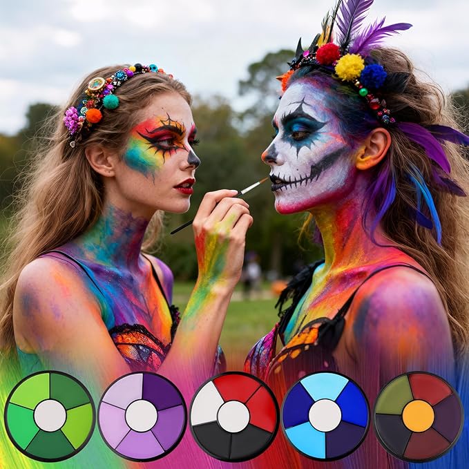 Black White Red Face Body Paint, Professional 6 Colors Body Paint SFX Makeup Palette， Cream Water Based Face Paint for SFX Halloween Cosplay Joker Zombie Vampire Skeleton Clown Vampire Makeup
