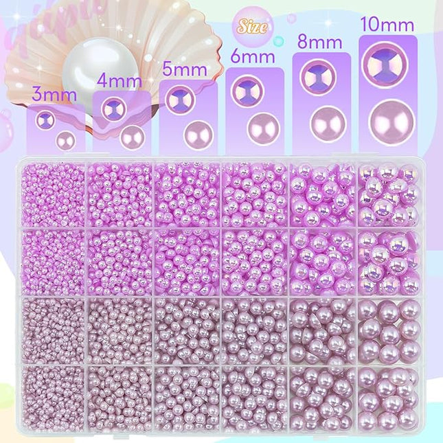 qiipii 2 Styles Solid Purple+ Light Purple AB Flatback Pearls for Bedazzling Crafting 3mm-10mm Half Round Beads Gems Bedazzler Kit for Nails Face Eyes Makeup Tumblers Bottles DIY Crafts Shoes﻿ Phones