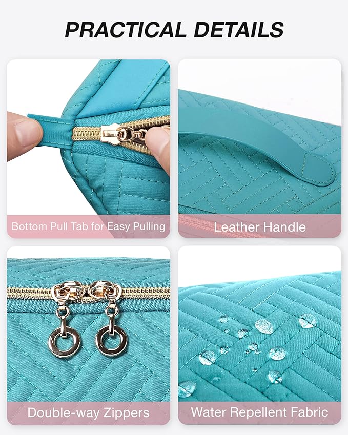 BAGSMART Makeup Bag Cosmetic Bag, Travel Makeup Bag,Water-resistent Makeup Bags for Women Portable Pouch Open Flat Make Up Organizer Bag for Toiletries, Brushes, Teal