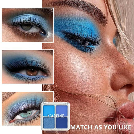 K'APEINE Eyeshadow Quad, Matte Blue Eyeshadow Palette 4-Color Highly Pigmented Long-Lasting Eyeshadows Makeup Palette for Women Girls Party,Music Festival, Stage Performance,Appointment