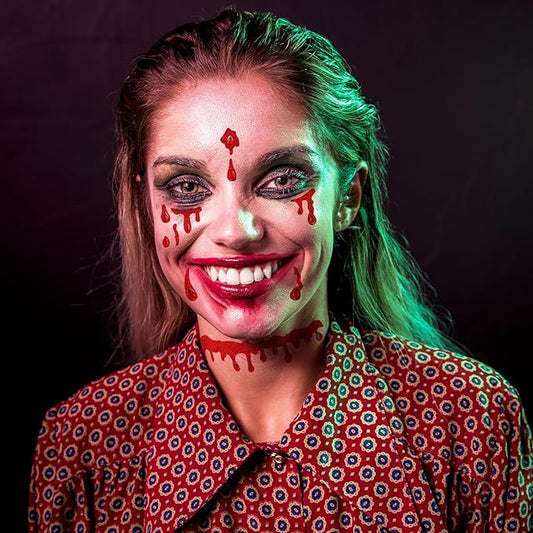 Crystal Bleeding Face Gems, Scar Jewels, Fake Red Blood Gem Tattoo Stick on Eye for Men Women Kids Halloween Prank Makeup Costume, 2-Pack