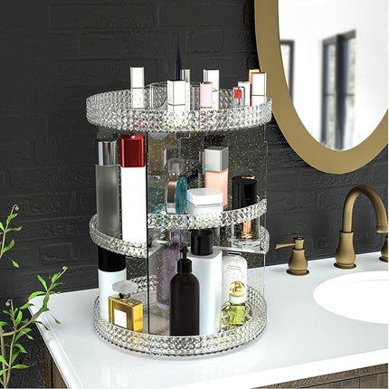 360 Degree Rotating Makeup Organizer, Extra Large Capacity Organizador De Maquillaje, Removable 7 Layers Lipstick Organizer Cosmetic Storage Cases Perfume Organizer for Vanity (Glitter)