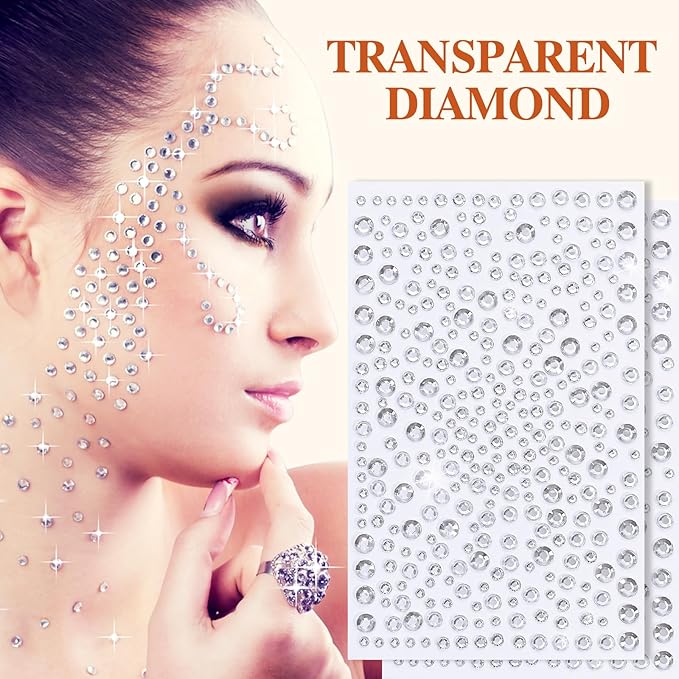 2 sets face gems, festive jewelry, hair accessory gems,pearl for face，gemstone self adhesive face，eyes, makeup, body adornment, essential items for party sparkle and style transformation